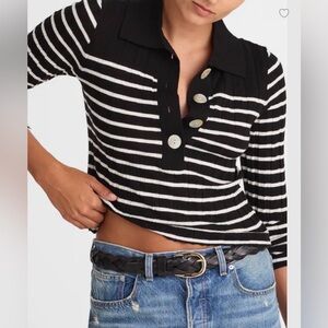 MADEWELL LARGE NAVY merino/silk Ribbed Polo Sweater NX629